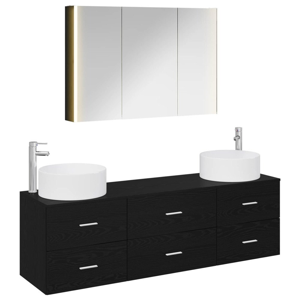 vidaXL Badrumsmöbelset 4 pcs Svart ek Konstruerat trä och glas