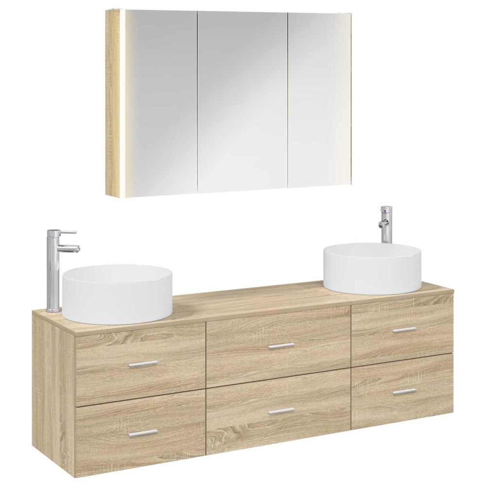 vidaXL Badrumsmöbelset 4 pcs Sonoma-ek Konstruerat trä och glas