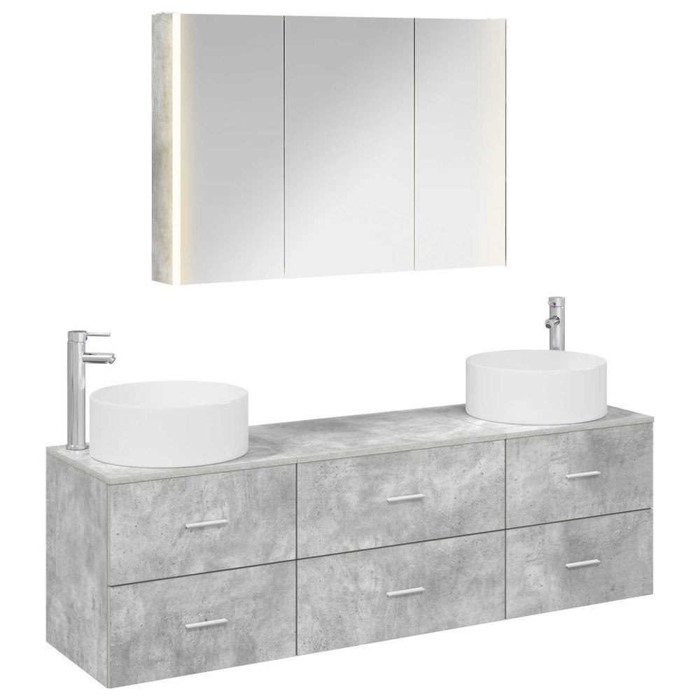 vidaXL Badrumsmöbelset 4 pcs Betonggrå Konstruerat trä och glas
