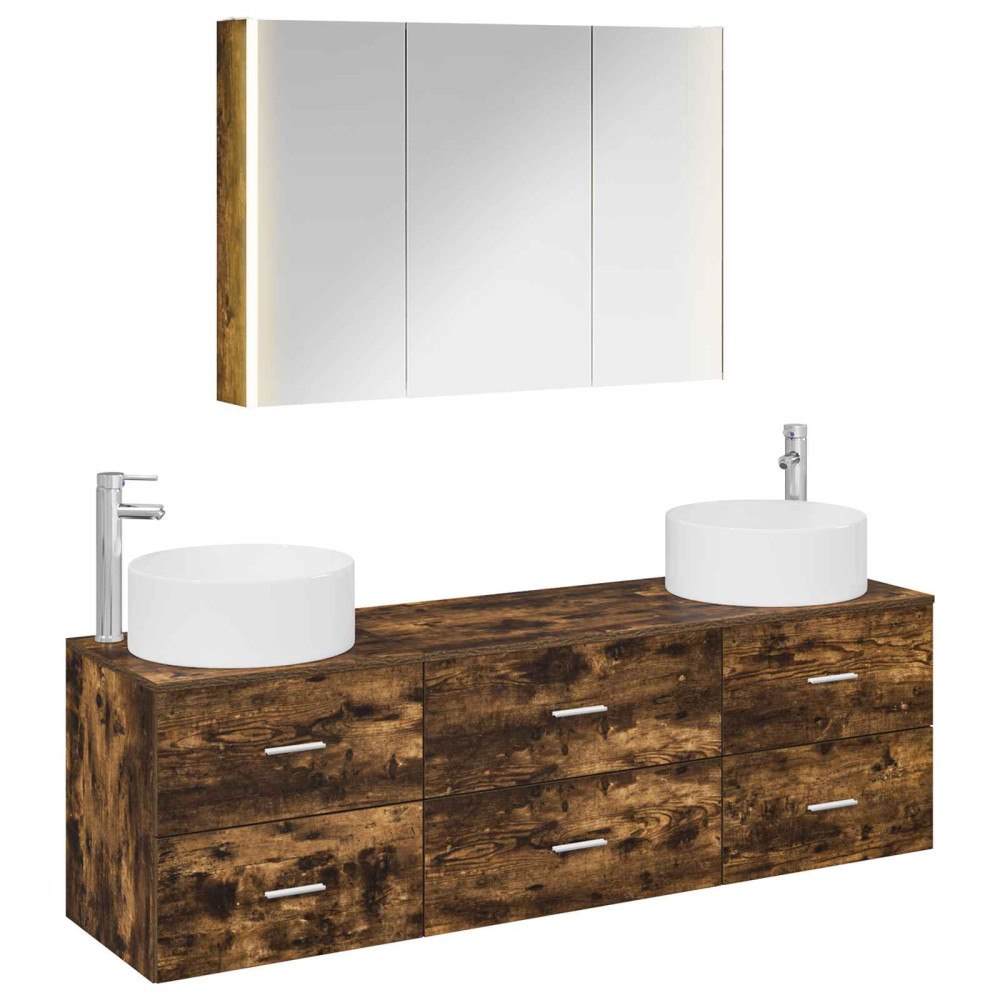 vidaXL Badrumsmöbelset 4 pcs Rökt ek Konstruerat trä och glas