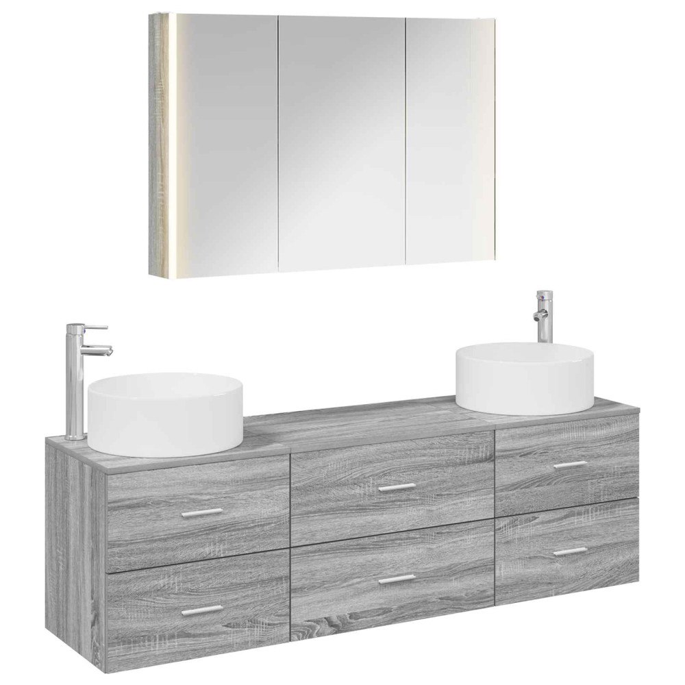 vidaXL Badrumsmöbelset 4 pcs Grå Sonoma Konstruerat trä och glas