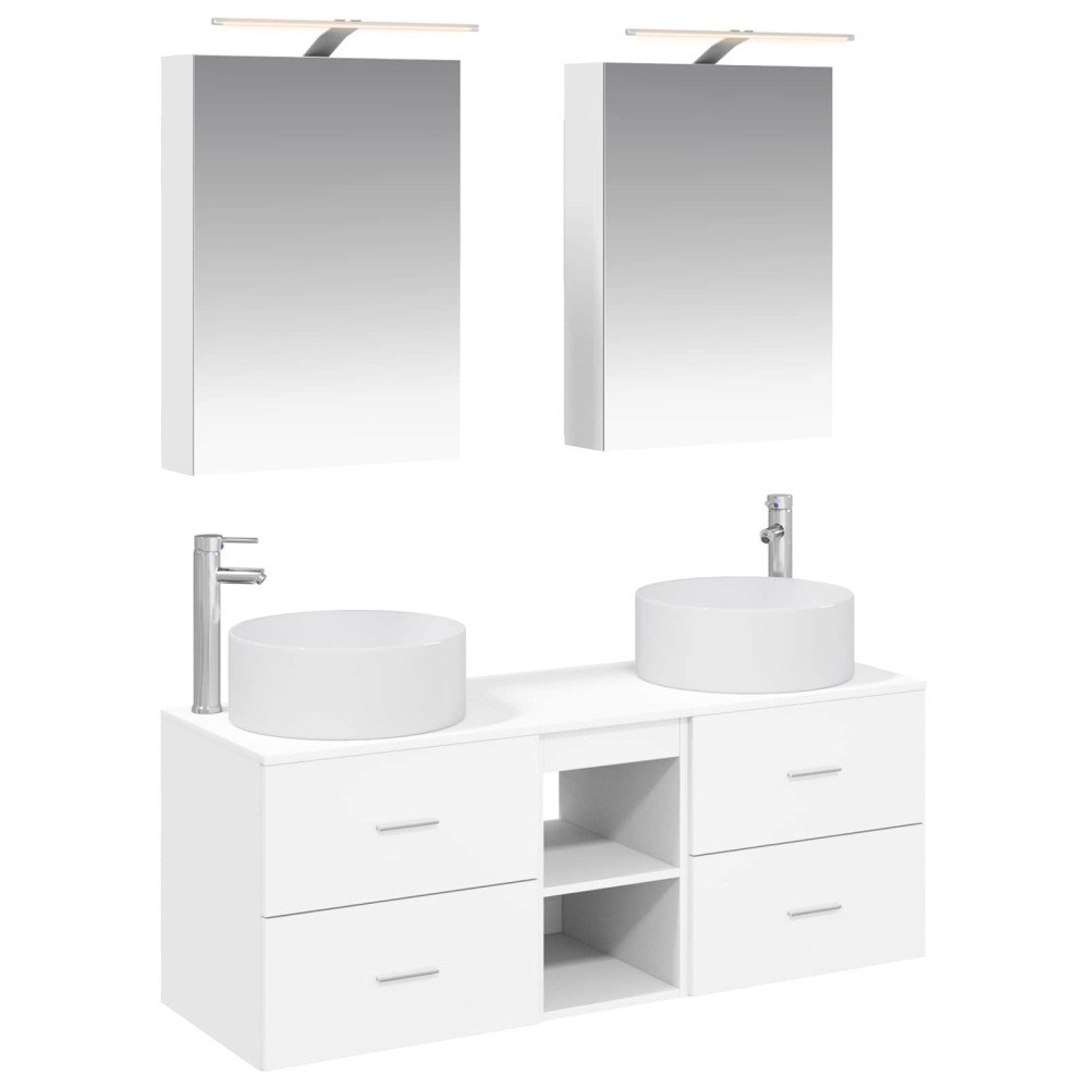 vidaXL Badrumsmöbelset 5 pcs Vit Konstruerat trä och glas