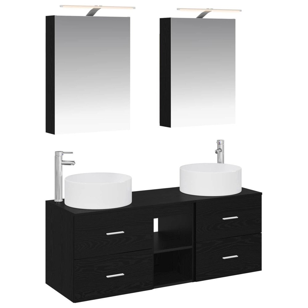 vidaXL Badrumsmöbelset 5 pcs Svart ek Konstruerat trä och glas