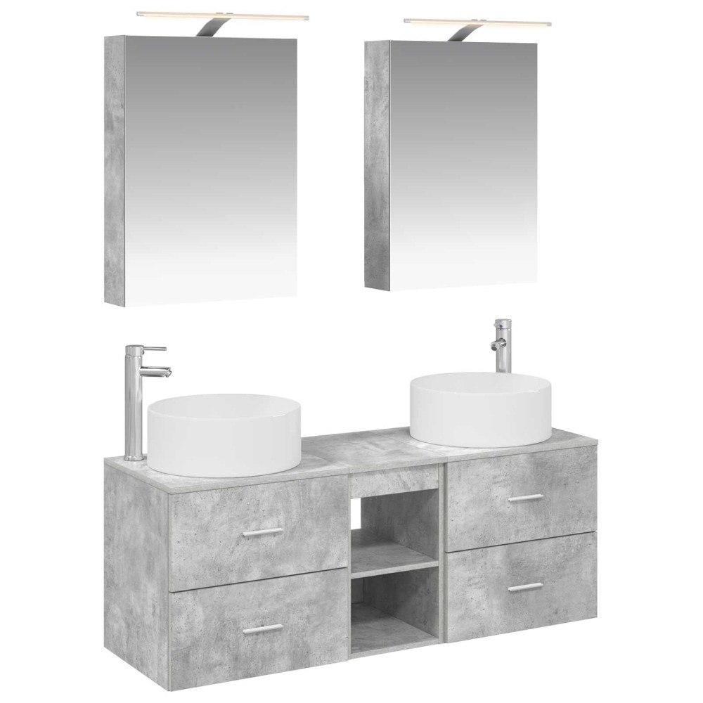 vidaXL Badrumsmöbelset 5 pcs Betonggrå Konstruerat trä och glas
