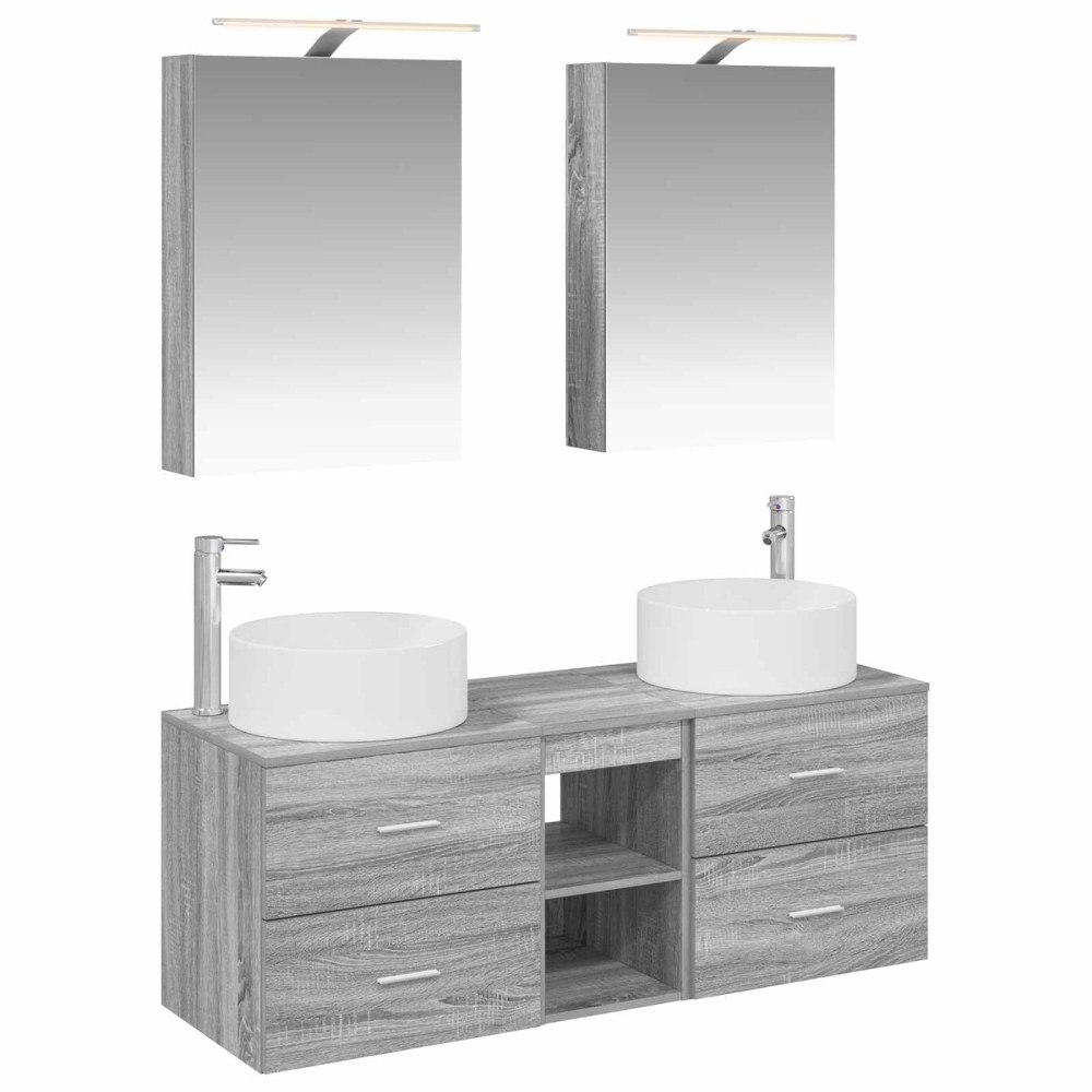 vidaXL Badrumsmöbelset 5 pcs Grå Sonoma Konstruerat trä och glas