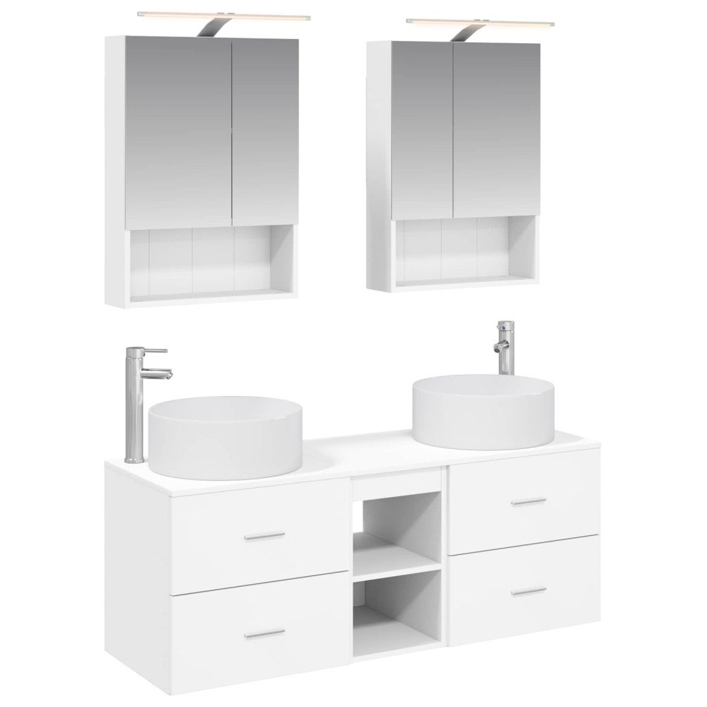vidaXL Badrumsmöbelset 5 pcs Vit Konstruerat trä och glas
