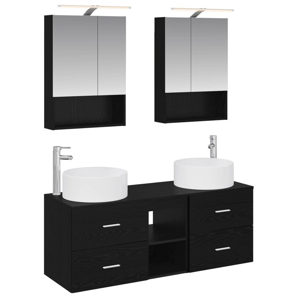 vidaXL Badrumsmöbelset 5 pcs Svart ek Konstruerat trä och glas