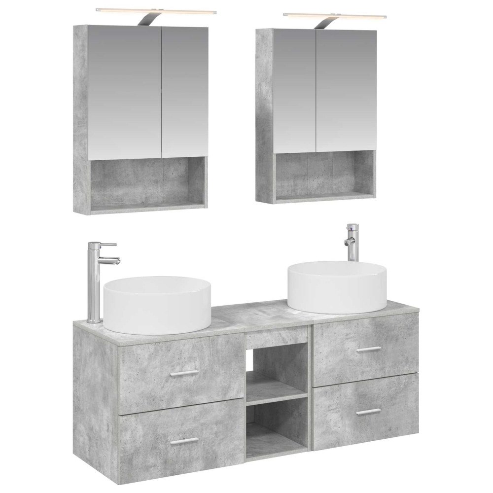 vidaXL Badrumsmöbelset 5 pcs Betonggrå Konstruerat trä och glas