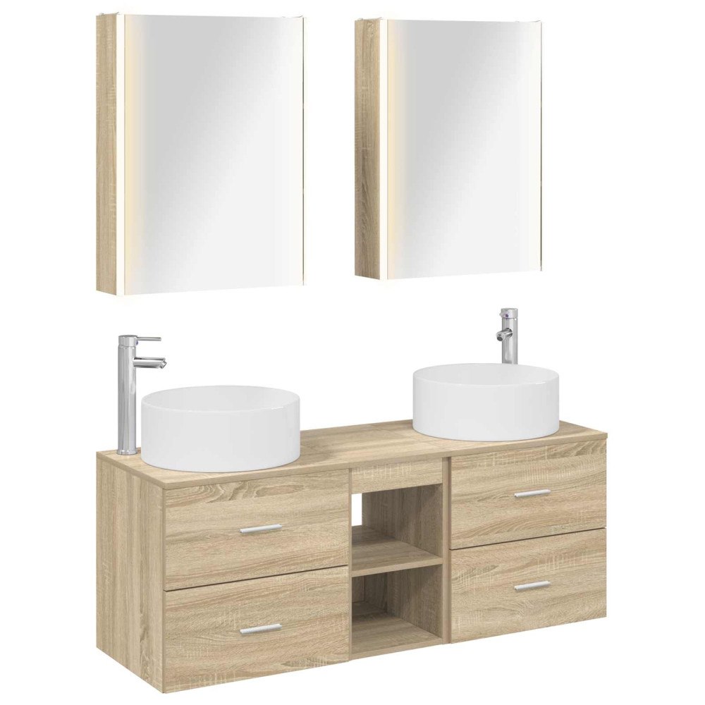 vidaXL Badrumsmöbelset 5 pcs Sonoma-ek Konstruerat trä och glas