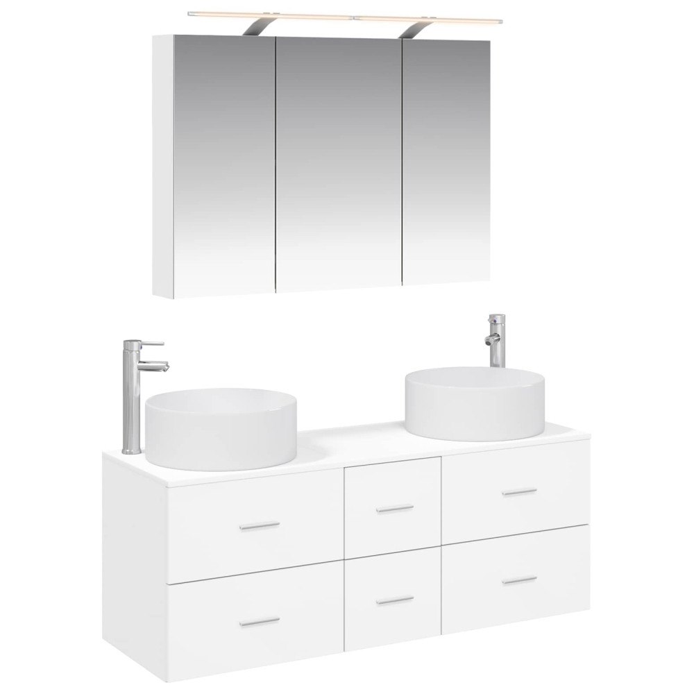 vidaXL Badrumsmöbelset 4 pcs Vit Konstruerat trä och glas
