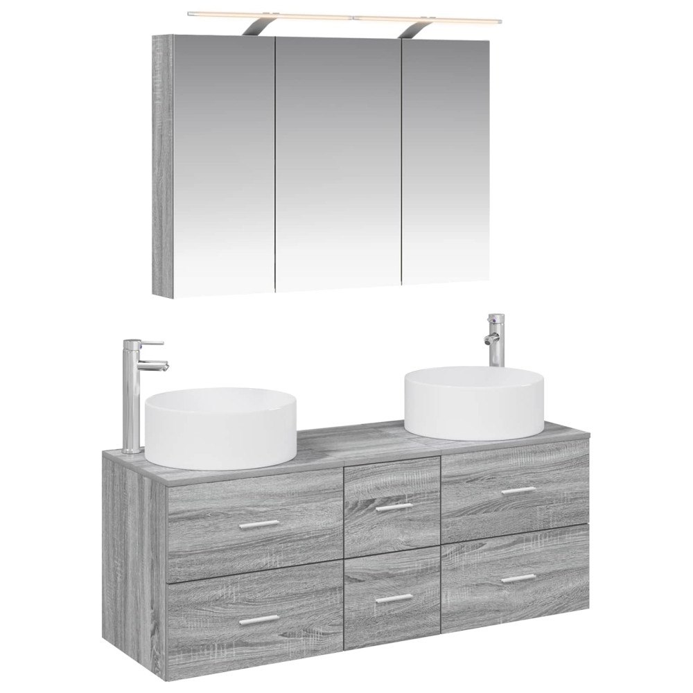 vidaXL Badrumsmöbelset 4 pcs Grå Sonoma Konstruerat trä och glas