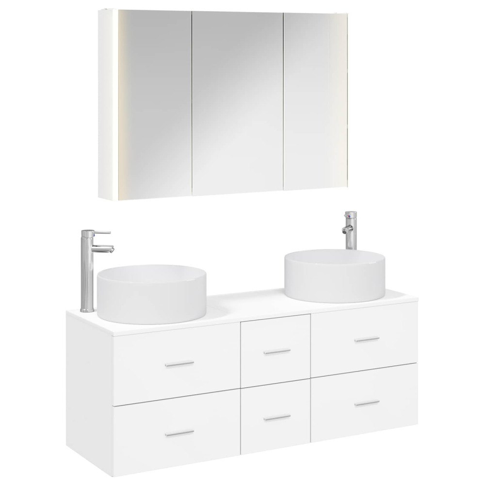 vidaXL Badrumsmöbelset 4 pcs Vit Konstruerat trä och glas