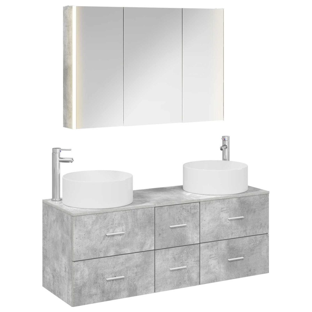 vidaXL Badrumsmöbelset 4 pcs Betonggrå Konstruerat trä och glas