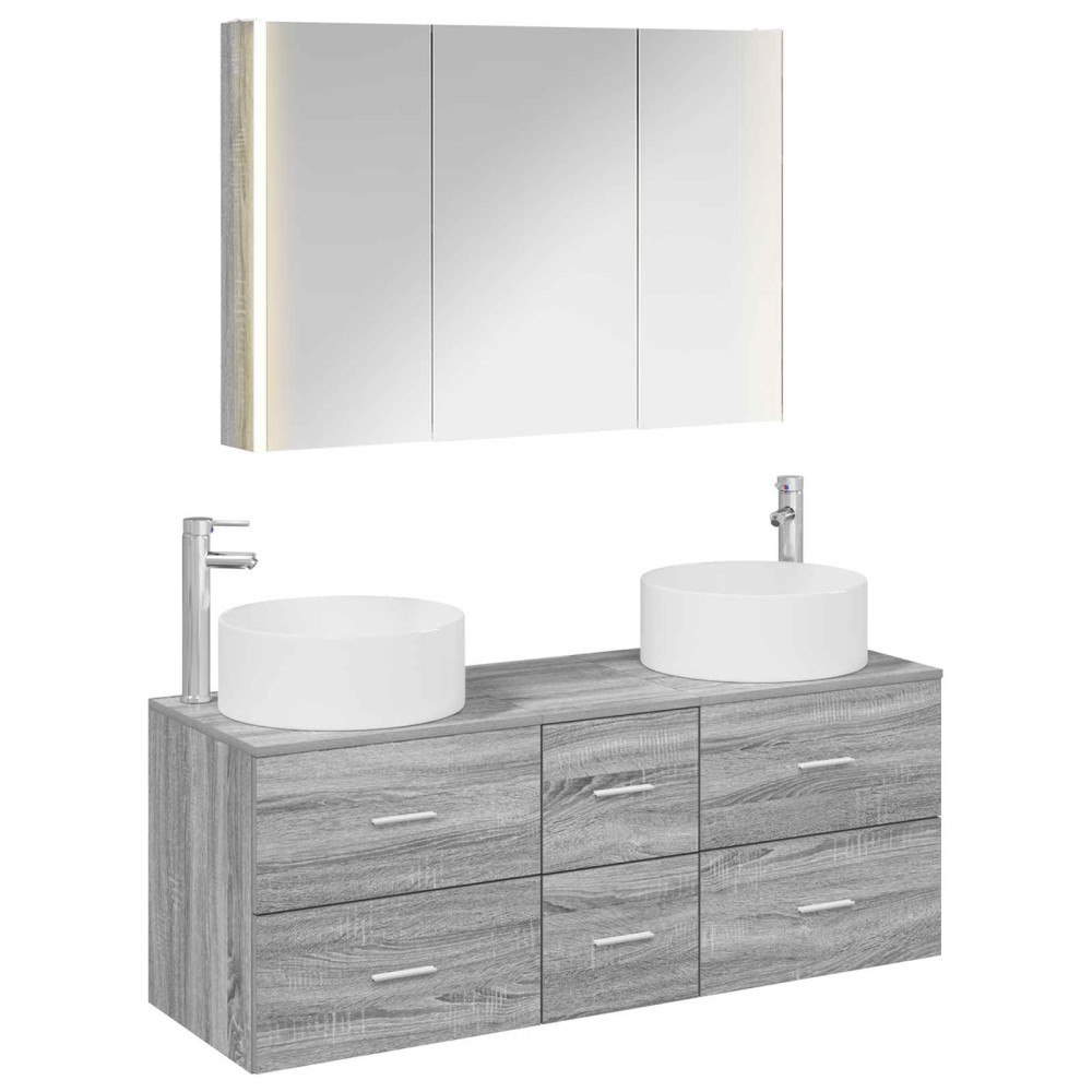 vidaXL Badrumsmöbelset 4 pcs Grå Sonoma Konstruerat trä och glas