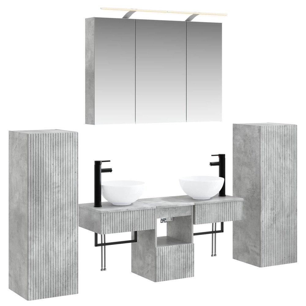 vidaXL Badrumsmöbelset 6 pcs Betonggrå Konstruerat trä och glas