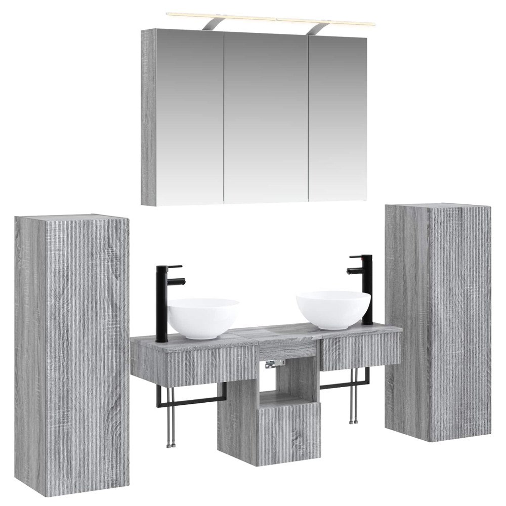vidaXL Badrumsmöbelset 6 pcs Grå Sonoma Konstruerat trä och glas