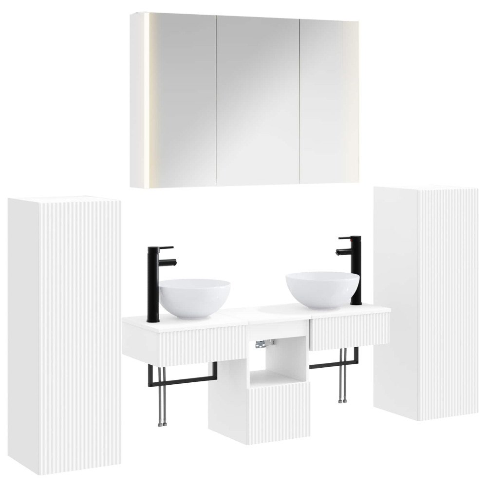 vidaXL Badrumsmöbelset 6 pcs Vit Konstruerat trä och glas