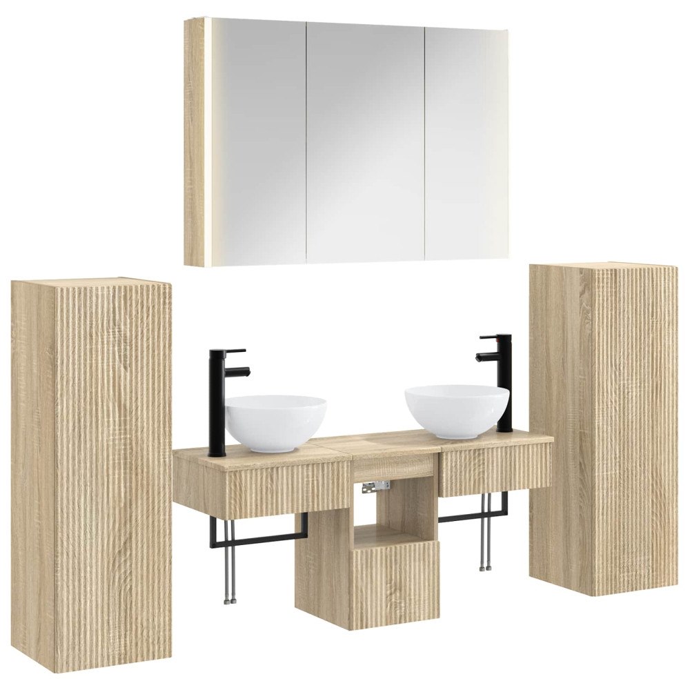 vidaXL Badrumsmöbelset 6 pcs Sonoma-ek Konstruerat trä och glas