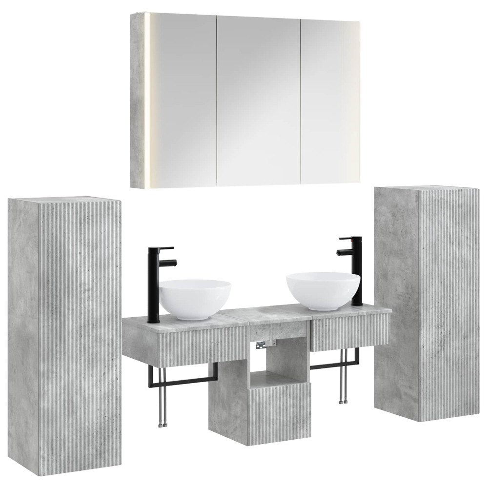 vidaXL Badrumsmöbelset 6 pcs Betonggrå Konstruerat trä och glas