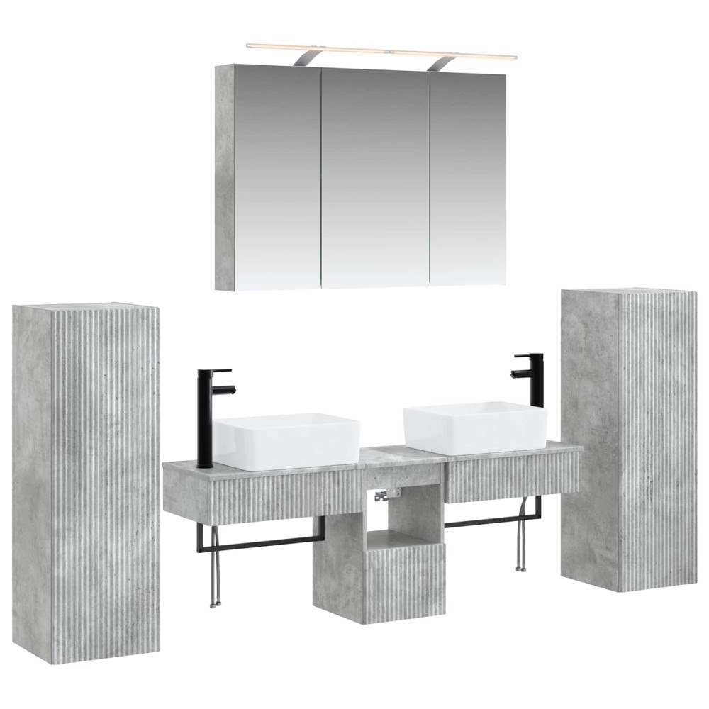vidaXL Badrumsmöbelset 6 pcs Betonggrå Konstruerat trä och glas