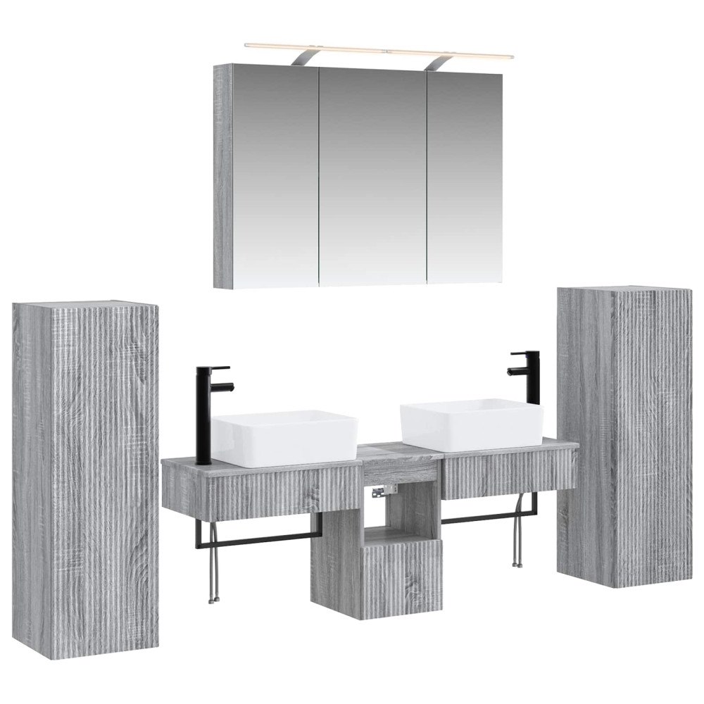 vidaXL Badrumsmöbelset 6 pcs Grå Sonoma Konstruerat trä och glas