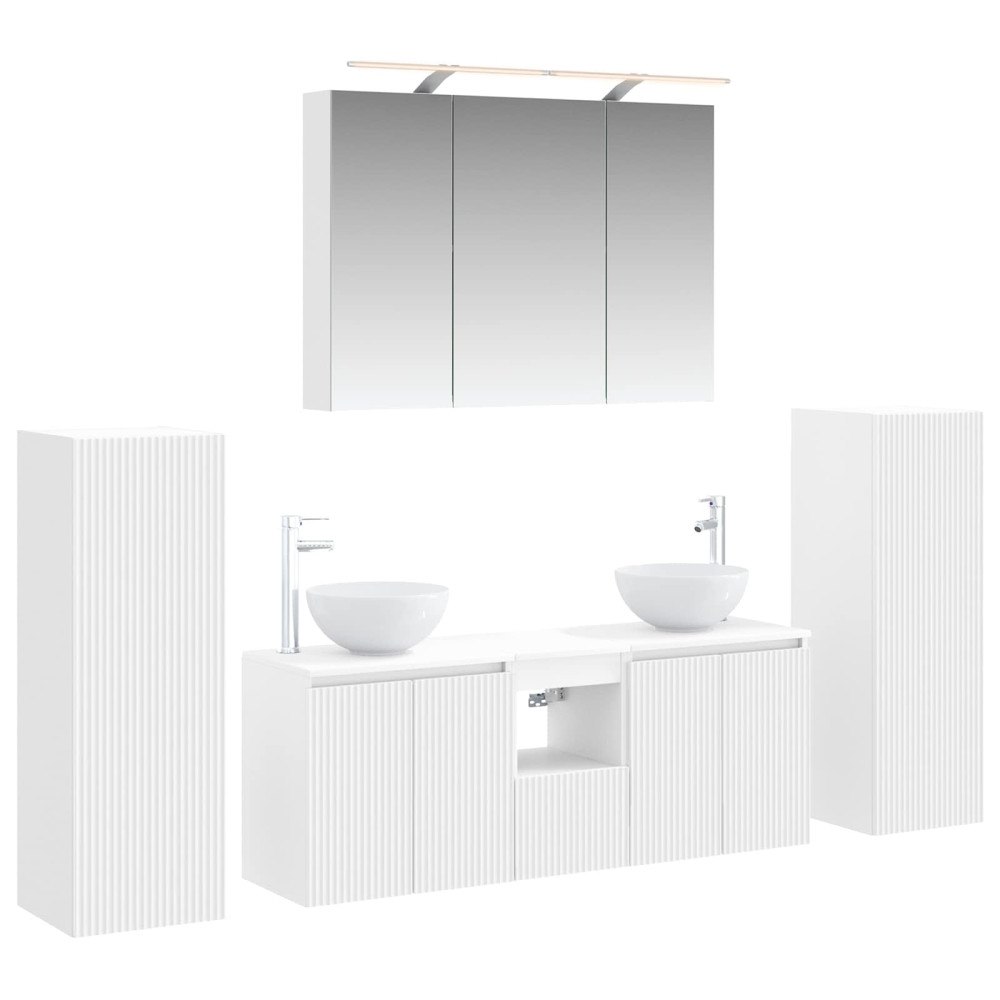vidaXL Badrumsmöbelset 6 pcs Vit Konstruerat trä och glas
