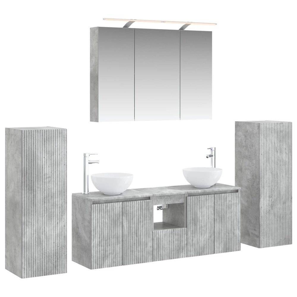 vidaXL Badrumsmöbelset 6 pcs Betonggrå Konstruerat trä och glas