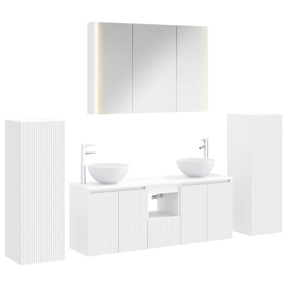 vidaXL Badrumsmöbelset 6 pcs Vit Konstruerat trä och glas