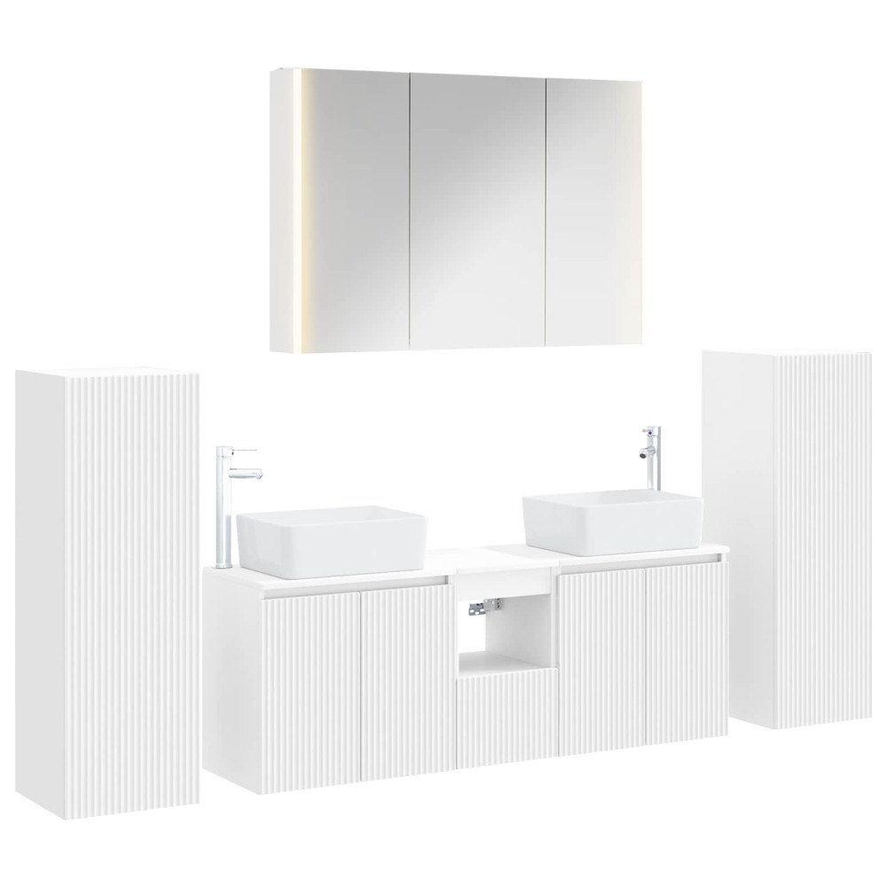 vidaXL Badrumsmöbelset 6 pcs Vit Konstruerat trä och glas