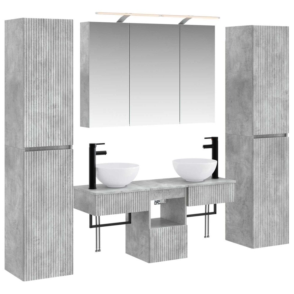 vidaXL Badrumsmöbelset 6 pcs Betonggrå Konstruerat trä och glas
