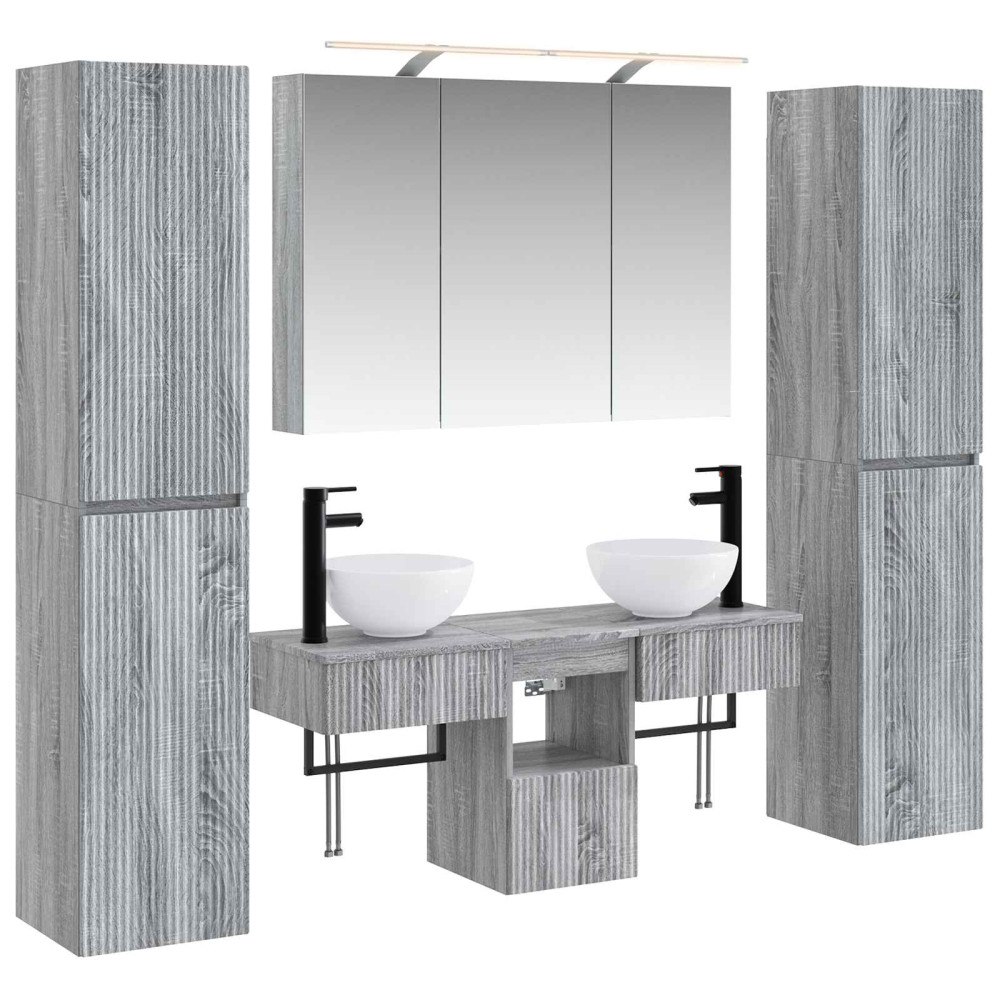 vidaXL Badrumsmöbelset 6 pcs Grå Sonoma Konstruerat trä och glas