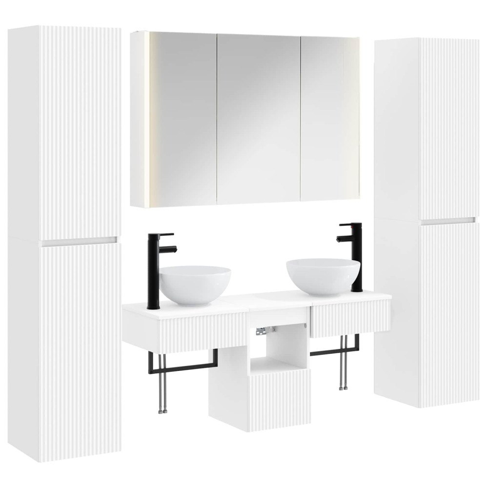 vidaXL Badrumsmöbelset 6 pcs Vit Konstruerat trä och glas