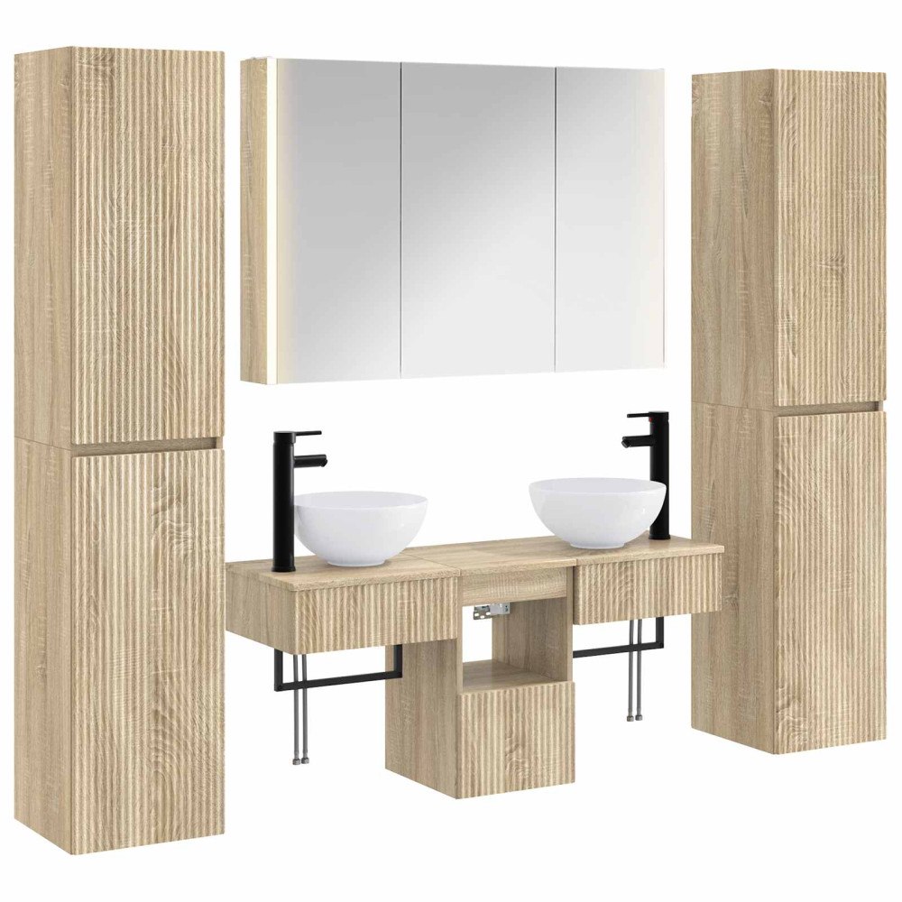 vidaXL Badrumsmöbelset 6 pcs Sonoma-ek Konstruerat trä och glas