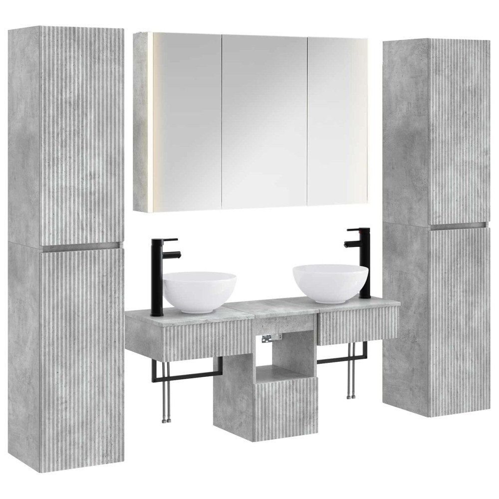 vidaXL Badrumsmöbelset 6 pcs Betonggrå Konstruerat trä och glas