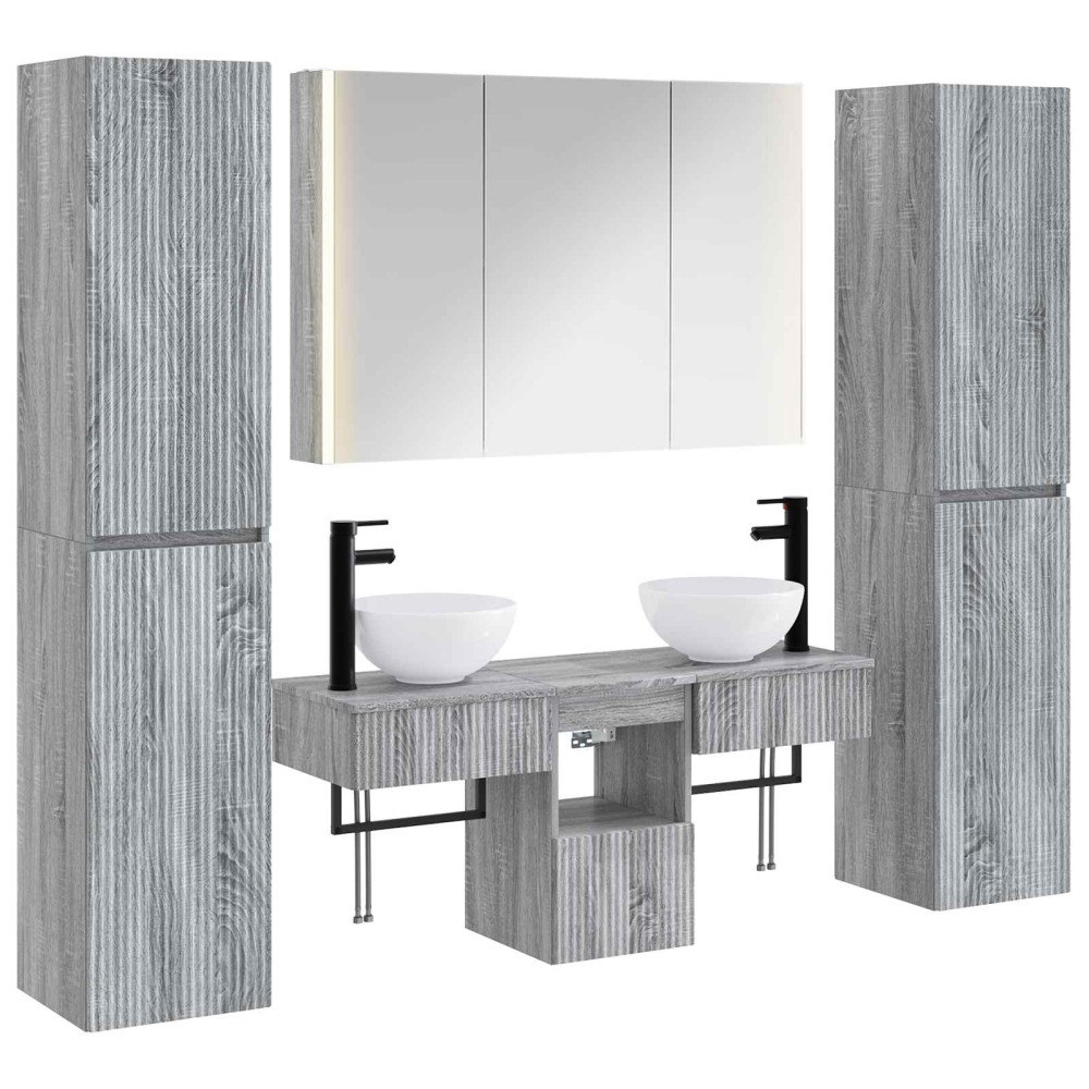 vidaXL Badrumsmöbelset 6 pcs Grå Sonoma Konstruerat trä och glas