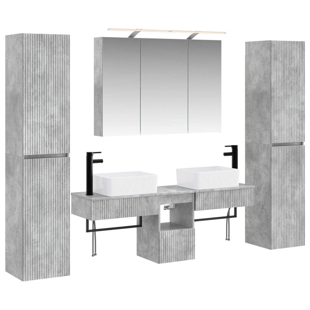 vidaXL Badrumsmöbelset 6 pcs Betonggrå Konstruerat trä och glas