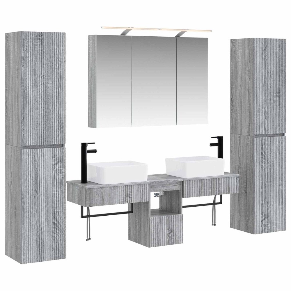 vidaXL Badrumsmöbelset 6 pcs Grå Sonoma Konstruerat trä och glas