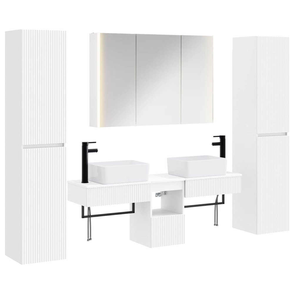 vidaXL Badrumsmöbelset 6 pcs Vit Konstruerat trä och glas