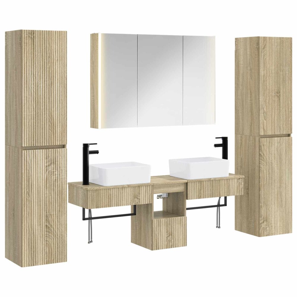 vidaXL Badrumsmöbelset 6 pcs Sonoma-ek Konstruerat trä och glas