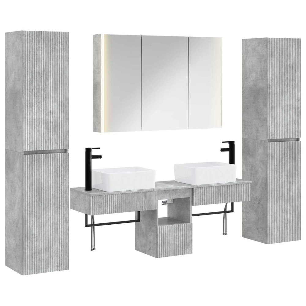 vidaXL Badrumsmöbelset 6 pcs Betonggrå Konstruerat trä och glas