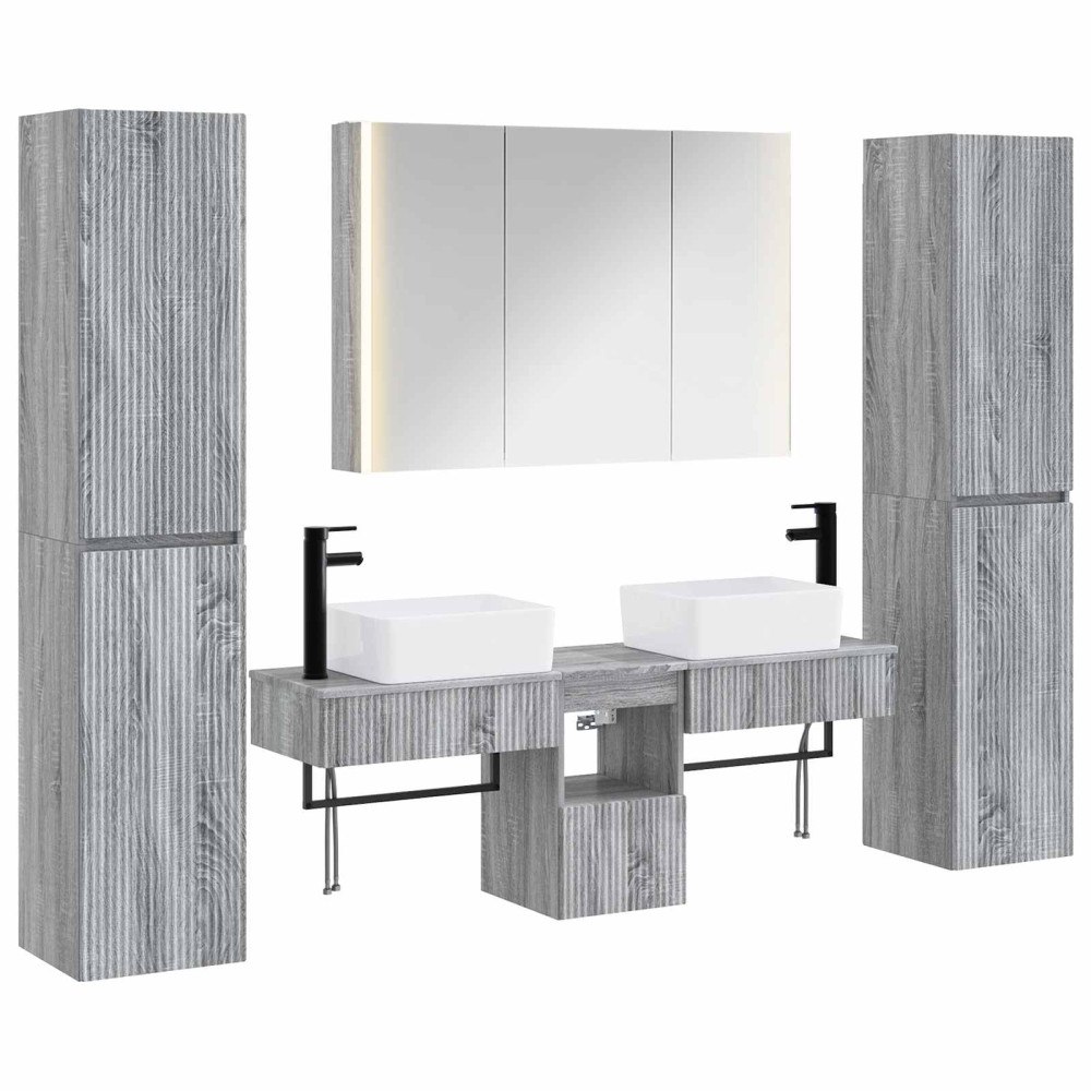 vidaXL Badrumsmöbelset 6 pcs Grå Sonoma Konstruerat trä och glas