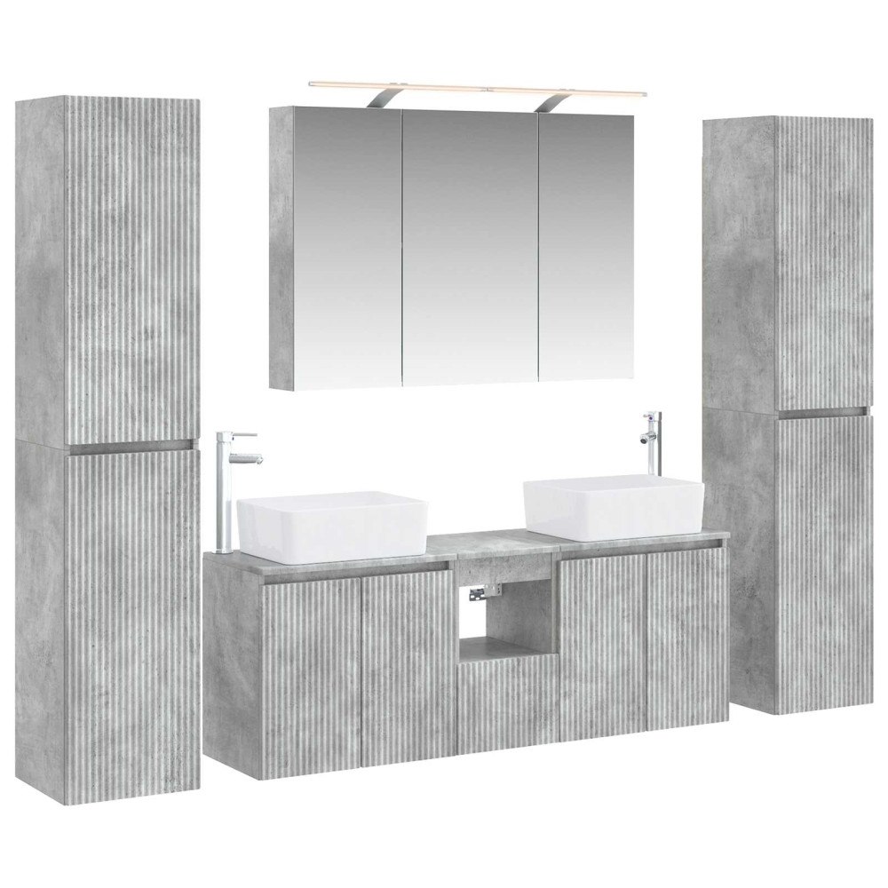vidaXL Badrumsmöbelset 6 pcs Betonggrå Konstruerat trä och glas