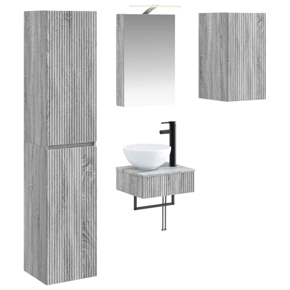vidaXL Badrumsmöbelset 5 pcs Grå Sonoma Konstruerat trä och glas