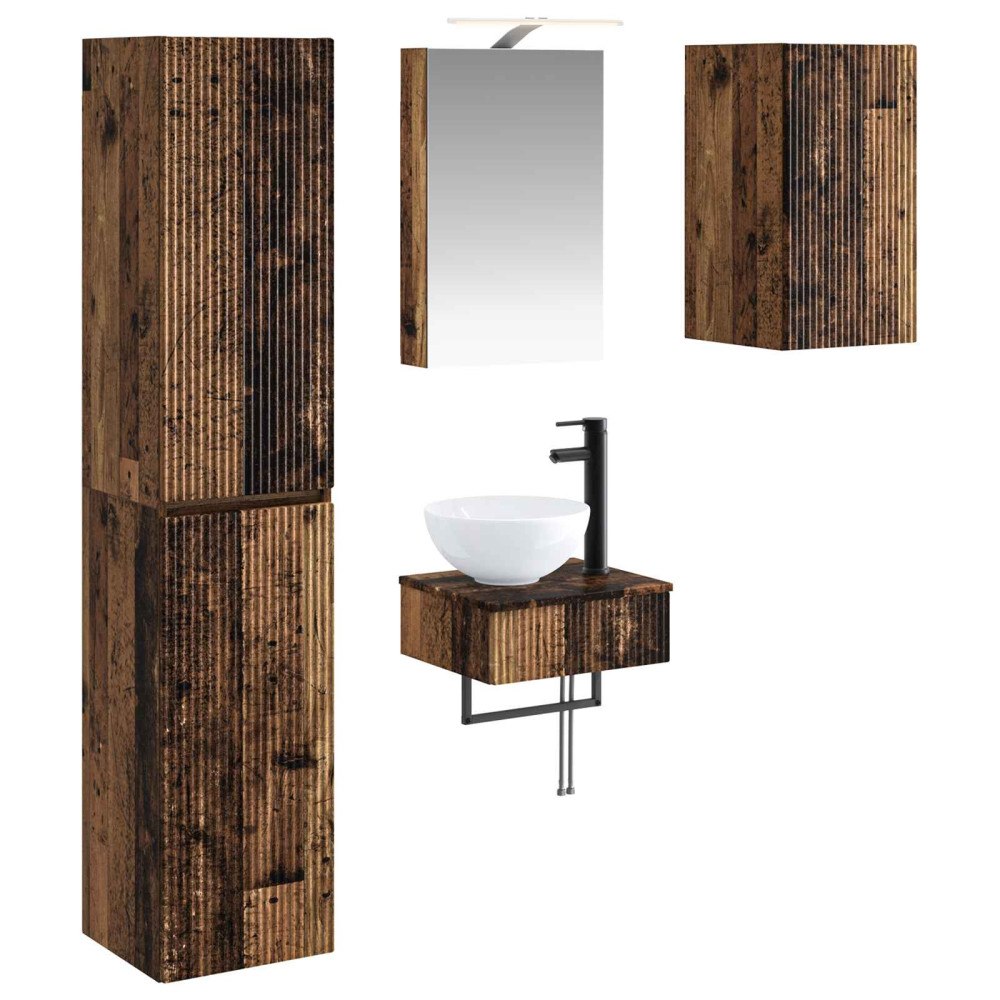 vidaXL Badrumsmöbelset 5 pcs Gammalt trä Konstruerat trä och glas