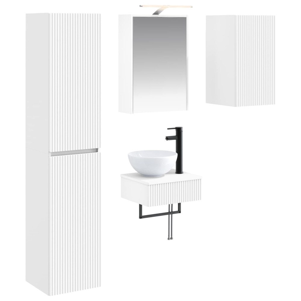 vidaXL Badrumsmöbelset 5 pcs Vit Konstruerat trä och glas