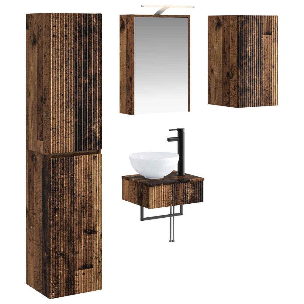 vidaXL Badrumsmöbelset 5 pcs Gammalt trä Konstruerat trä och glas