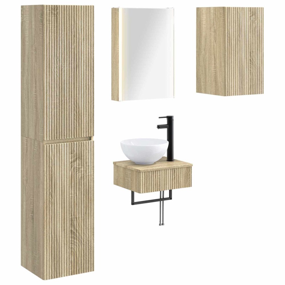 vidaXL Badrumsmöbelset 5 pcs Sonoma-ek Konstruerat trä och glas