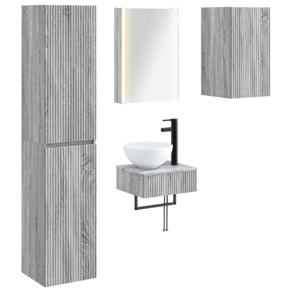 vidaXL Badrumsmöbelset 5 pcs Grå Sonoma Konstruerat trä och glas