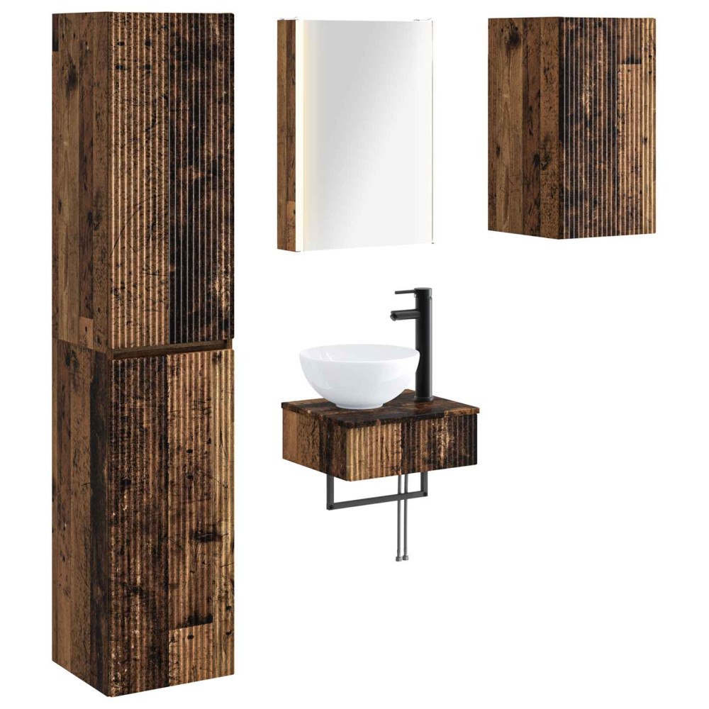 vidaXL Badrumsmöbelset 5 pcs Gammalt trä Konstruerat trä och glas
