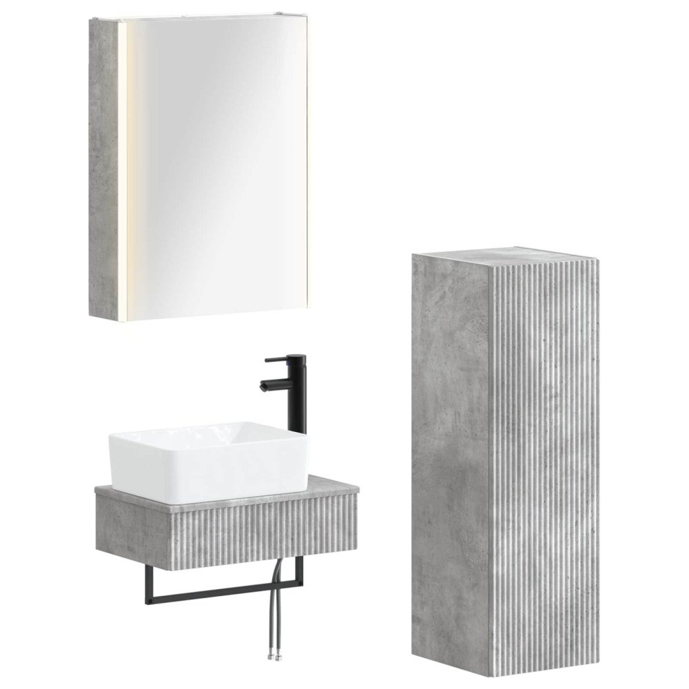 vidaXL Badrumsmöbelset 4 pcs Betonggrå Konstruerat trä och glas